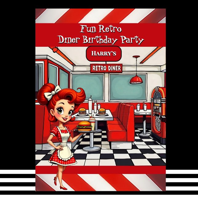 Fun 1950s Retro Diner Birthday Party Red White Invitation (Creator Uploaded)