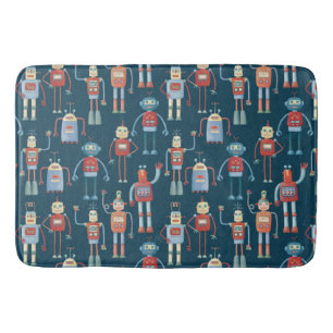 Fun 1950s Style Retro Robot Pattern Dark Bath Mat