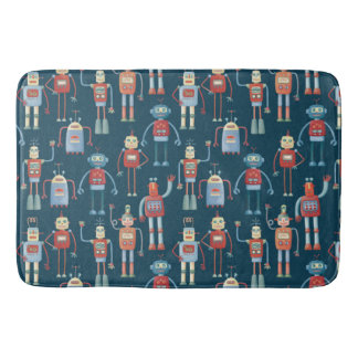 Fun 1950s Style Retro Robot Pattern Dark Bath Mat