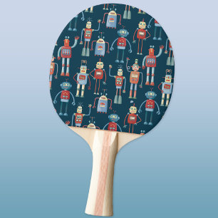 Fun 1950s Style Retro Robot Pattern Ping Pong Paddle