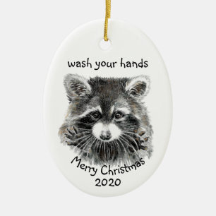 Fun 2020 Covid Wash Your Hands Racoon Ceramic Tree Decoration