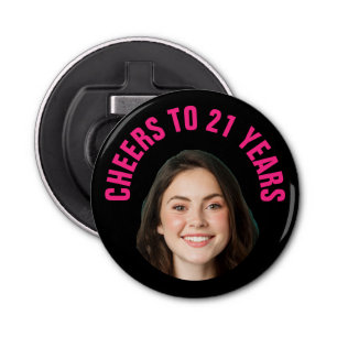 Fun 21st Birthday CUSTOM TEXT Photo Black Pink Bottle Opener