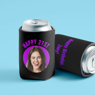 Fun 21st Birthday CUSTOM TEXT Photo Can Cooler