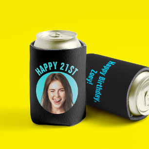 Fun 21st Birthday CUSTOM TEXT Photo Can Cooler