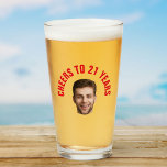 Fun 21st Birthday CUSTOM TEXT Photo Glass<br><div class="desc">Cheers to 21! 🍻 Personalise a Fun 21st Birthday Pint Glass with custom text and cutout photo. The perfect way to celebrate your big day in style! Let the good times flow. 🎉 #CustomPintGlass #21stBirthdayBash Fun birthday photo pint glass in a retro modern red cutout photo design. The year is...</div>