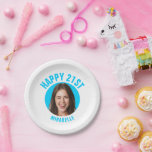 Fun 21st Birthday CUSTOM TEXT Photo Teal Paper Plate<br><div class="desc">🥂 Create a Fun 21st Birthday paper plate with your text and photo. Fun birthday photo decor in a retro modern design. Year is customisable to suit any birthday year, wether it be your 21st, 30th, 40th, 50th or 60th birthday party! To get the cutout effect please use a png...</div>