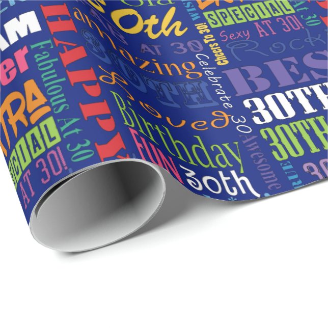 Fun 30th Birthday Party Personalised Monogram Wrapping Paper (Roll Corner)