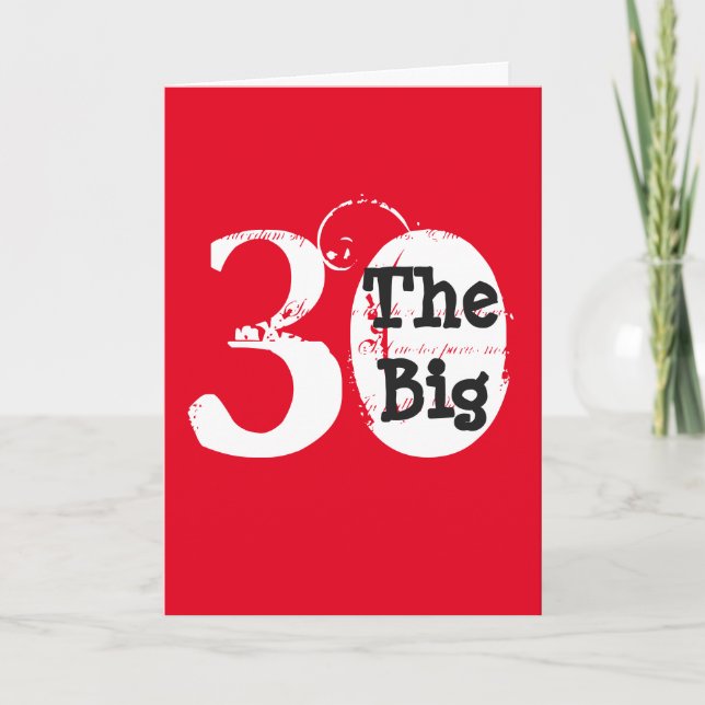 Fun, 30th birthday, white, black text on red. card (Front)