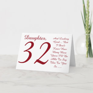 Fun, 32nd birthday, daughter, red and white text. card