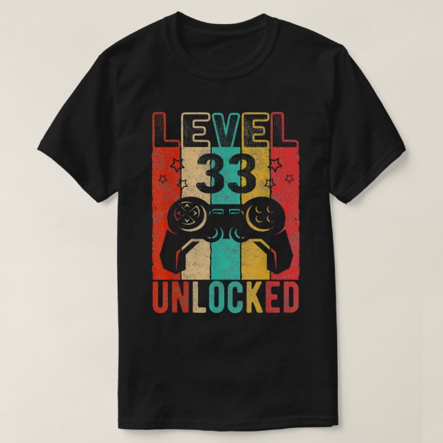 Fun 33rd Birthday Level 33 Unlocked, Retro Graphic T-Shirt (Design Front)