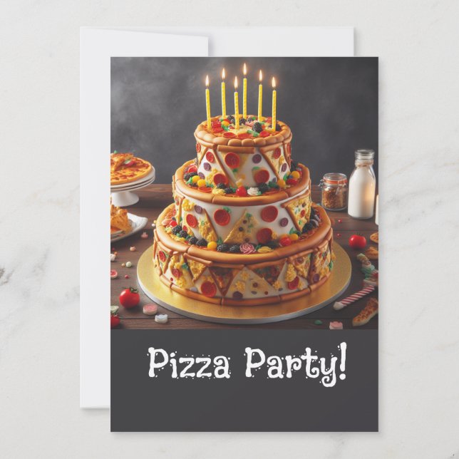 FUN 3 TIERD PIZZA BIRTHDAY CAKE PARTY INVITATION (Back)