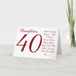 Fun, 40th birthday, daughter, red and white text. card