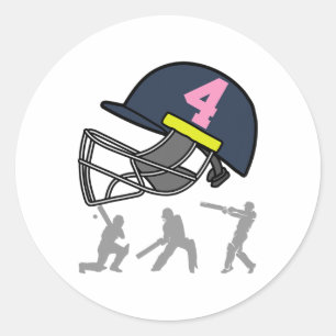 Fun 4th Birthday Cricket Player Boys Kids 4 Year O Classic Round Sticker