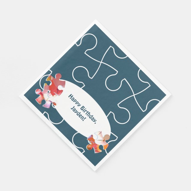 Fun 4th Birthday Puzzle Themed Party Napkin (Corner)