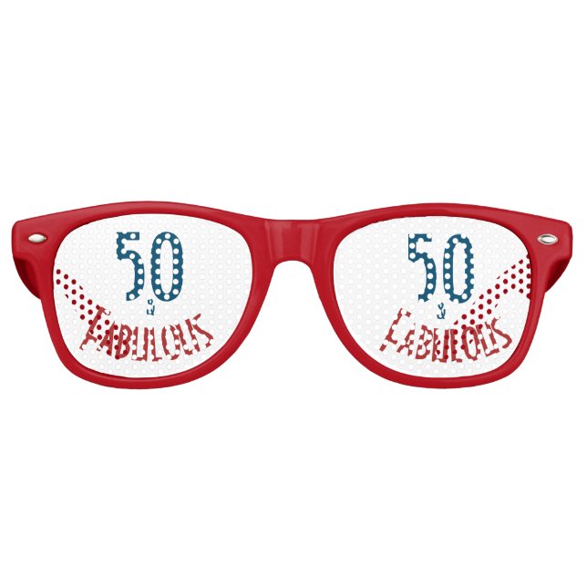 Fun 50 and Fabulous 50th birthday Red Blue Retro Sunglasses (Front)