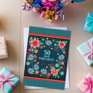 Fun 50 Fabulous Floral Girly Colourful Custom Age Card