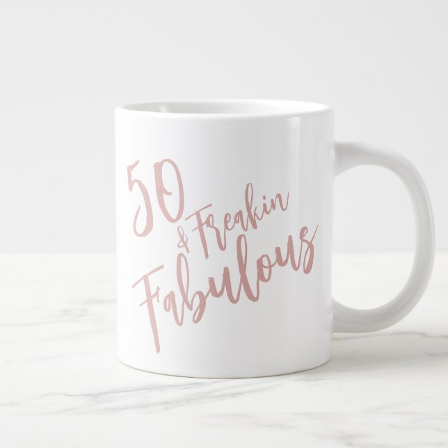 Fun 50 & Fabulous Rose Gold 50th Birthday Large Coffee Mug (Right)