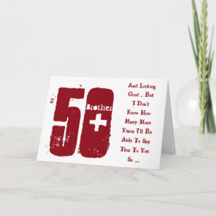 Fun, 50th birthday, brother, red and white text. card