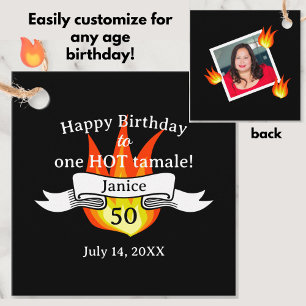 Fun 50th Birthday "Hot Tamale" Personalised Photo Favour Tags