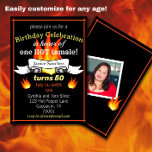 Fun 50th Birthday "Hot Tamale" Personalised Photo Invitation<br><div class="desc">Spice up a 50th birthday with this fun "Hot Tamale" stylish birthday party invitation! Featuring a black, orange and yellow fire design, this sassy invitation is great for a birthday barbeque or sizzling hot pool party. Reverse side may be customised with a photo of the birthday boy or girl. The...</div>