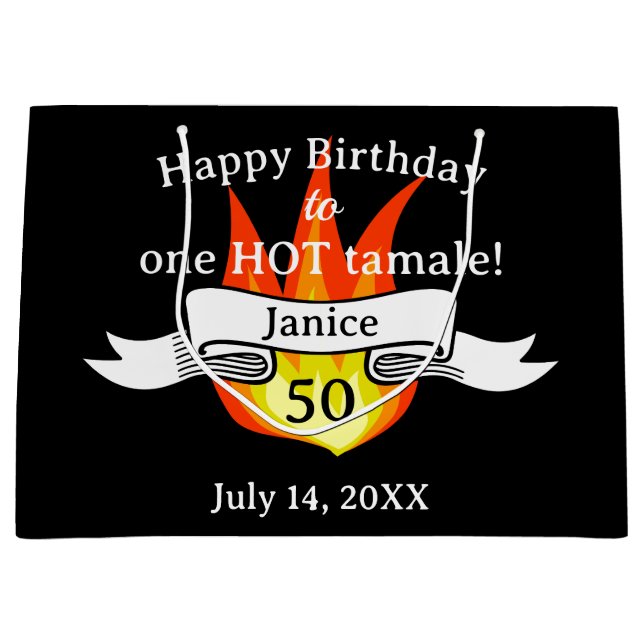 Fun 50th Birthday "Hot Tamale" Personalised Photo Large Gift Bag (Front)