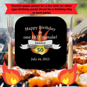 Fun 50th Birthday "Hot Tamale" Sassy Personalised Paper Plate