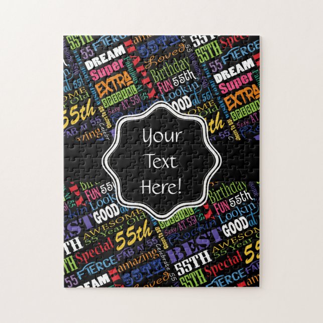Fun 55th Birthday Party Personalised Monogram Jigsaw Puzzle (Vertical)