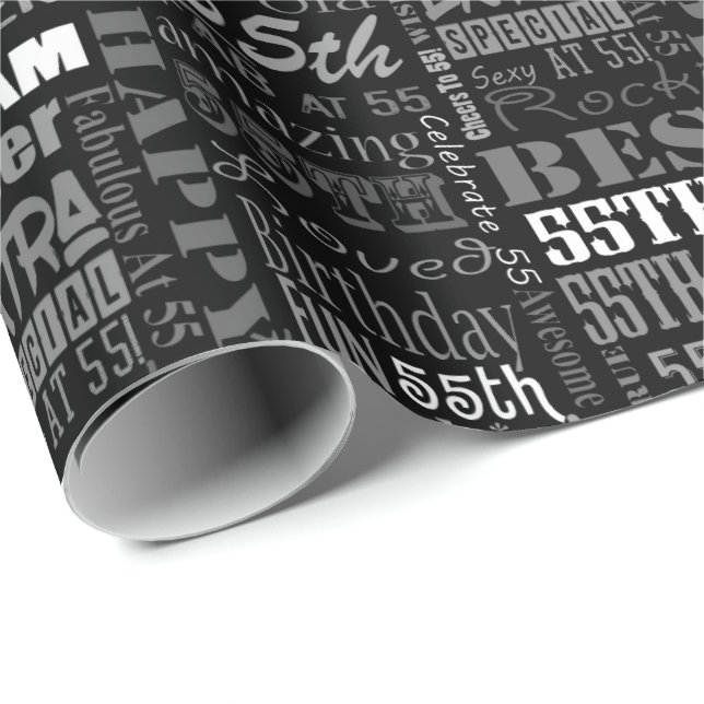 Fun 55th Birthday Party Personalised Monogram Wrapping Paper (Roll Corner)
