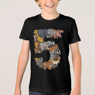 Fun 5th Birthday Safari Zoo Animals Figures Kids 5 Tri-Blend Shirt