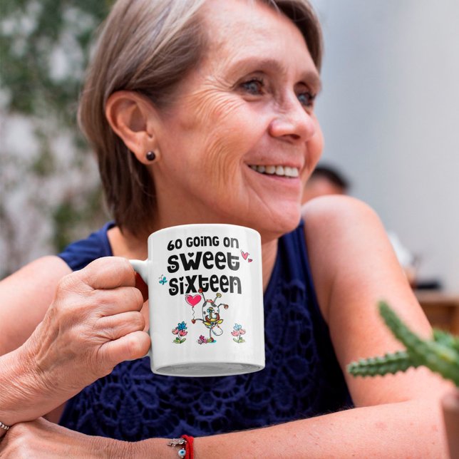 Fun 60 Going On Sweet Sixteen Cartoon Cow Coffee Mug (Creator Uploaded)