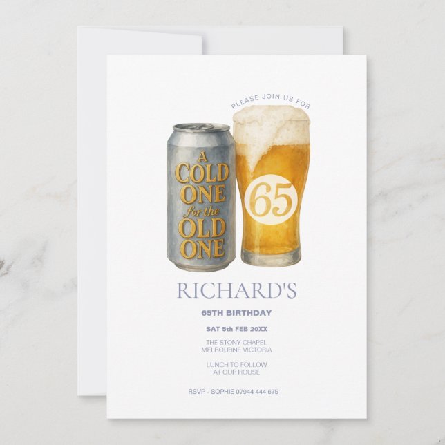 Fun 65th Birthday Cold One for the Old One  Invitation (Front)