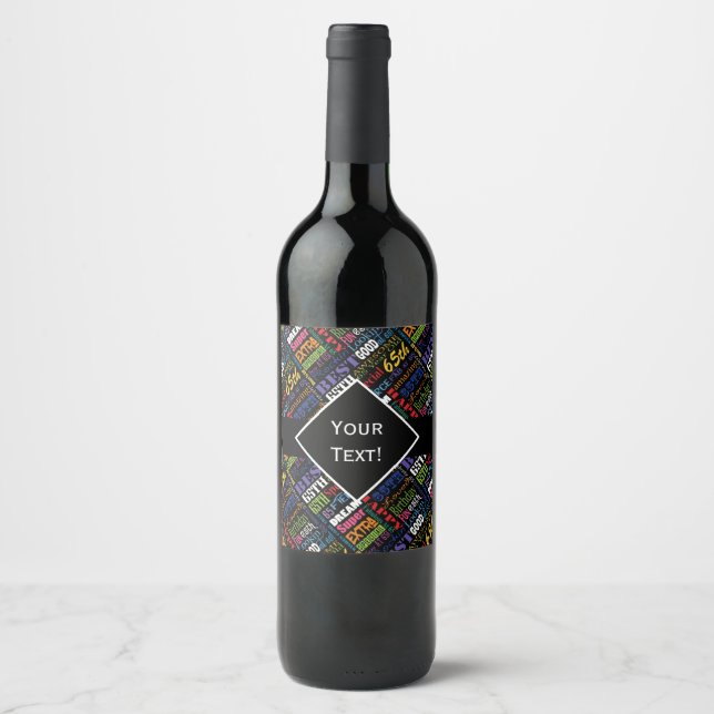 Fun 65th Birthday Party Personalised Monogram Wine Label (Front)