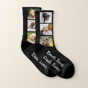 Fun 6 Photo Best Dog Dad Ever Collage on Black Socks