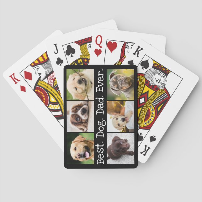 Fun 6 Photo Best Dog Dad Ever Collage Personalised Playing Cards (Back)