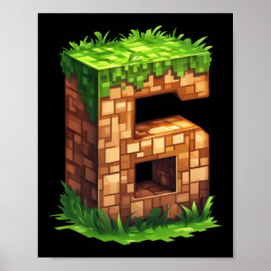 Fun 6th Birthday Number 6 Video Gamer Pixel Themed Poster