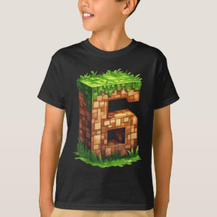Fun 6th Birthday Number 6 Video Gamer Pixel Themed T-Shirt