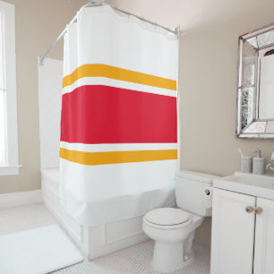 Fun 70s Bright Red Yellow Racing Stripes On White Shower Curtain