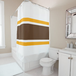 Fun 70s Wide Athletic Brown Yellow Racing Stripes Shower Curtain
