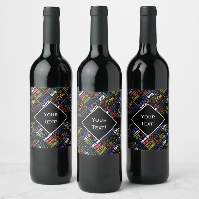 Fun 70th Birthday Party Personalised Monogram Wine Label (Bottles)