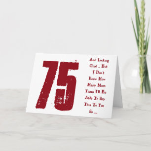 Fun, 75th birthday, red and white text. card