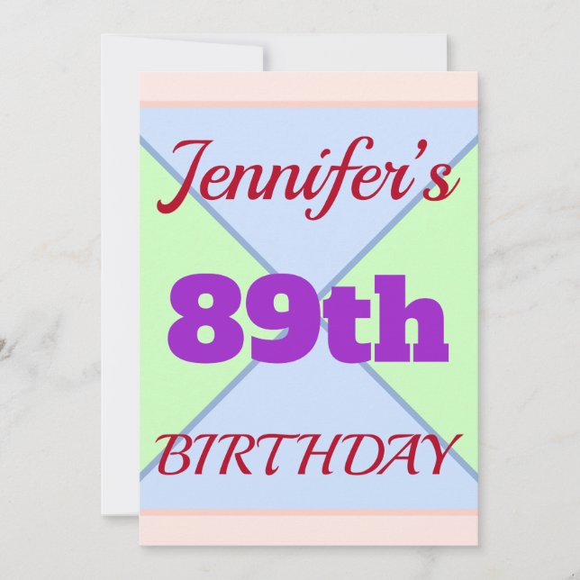Fun "89th BIRTHDAY" Birthday Invitation (Front)