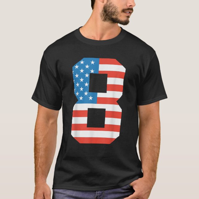 Fun 8th Birthday US American Flag 4th Of July Boy  T-Shirt (Front)
