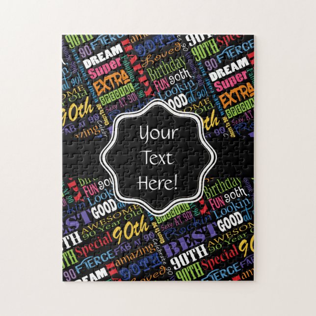 Fun 90th Birthday Party Personalised Monogram Jigsaw Puzzle (Vertical)