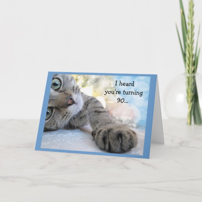 Fun 90th Birthday with Cat Animal Humour Card (Front)