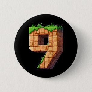 Fun 9th Birthday Number 9 Video Gamer Pixel Themed 6 Cm Round Badge