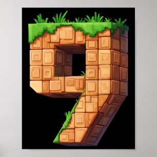 Fun 9th Birthday Number 9 Video Gamer Pixel Themed Poster