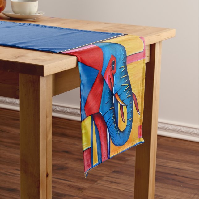 Fun Abstract Artsy Little Elephant Short Table Runner (In Situ)