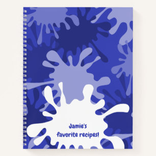 Fun Abstract Blue Splatter Painting Name Recipe Notebook