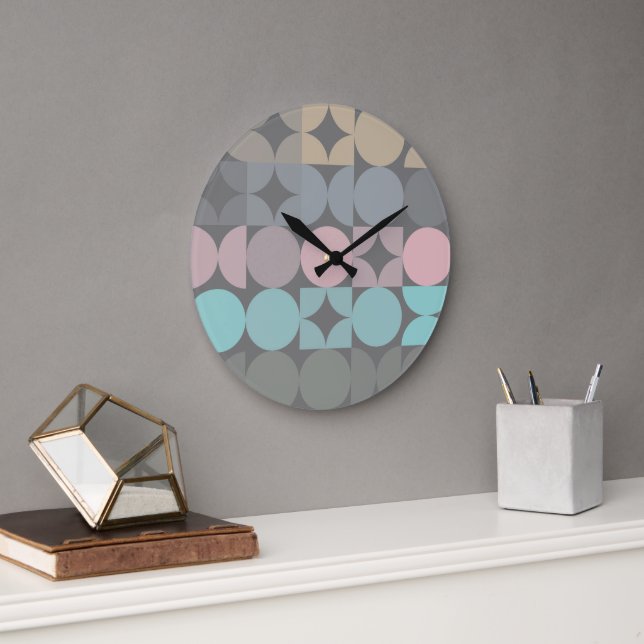 Fun Abstract Circles Squares Popart Pattern Large Clock (Office)