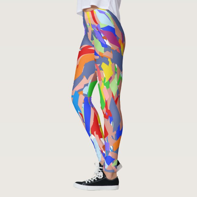 Fun Abstract Design Red Blue Rose Gold Leggings (Left)